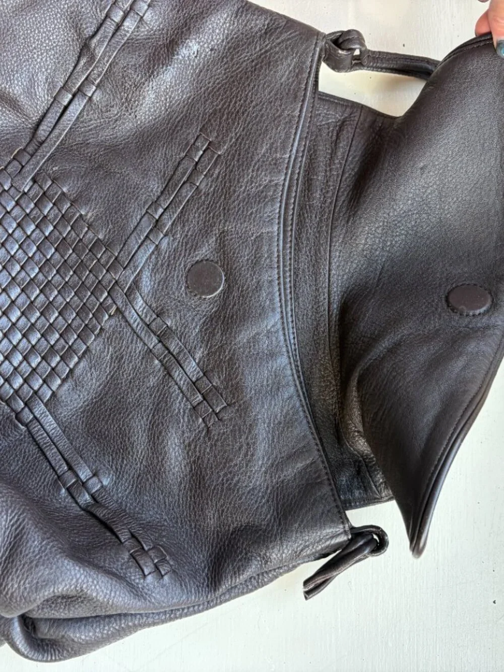 Shanghai Tang Woven Leather Hobo Bag - Chocolate Brown